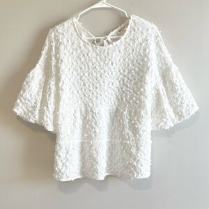 Boutique Textured Dot Short Puff Sleeve Blouse